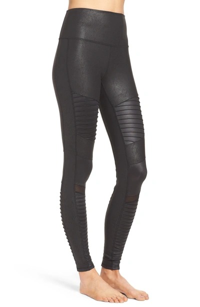 Shop Alo Yoga High Waist Moto Leggings In Black Performance Leather