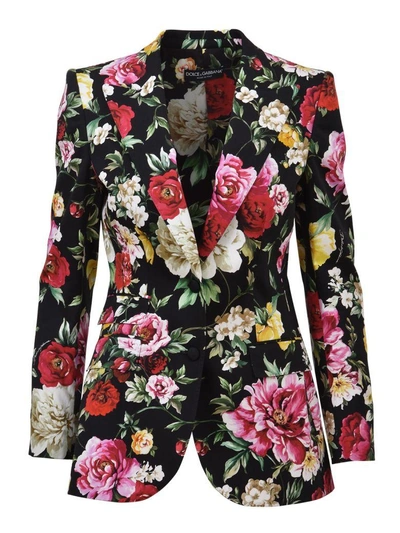 Shop Dolce & Gabbana Floral Cotton Blazer In Nero-multicolor