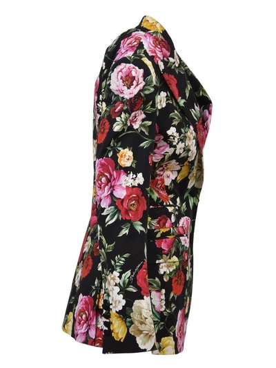 Shop Dolce & Gabbana Floral Cotton Blazer In Nero-multicolor