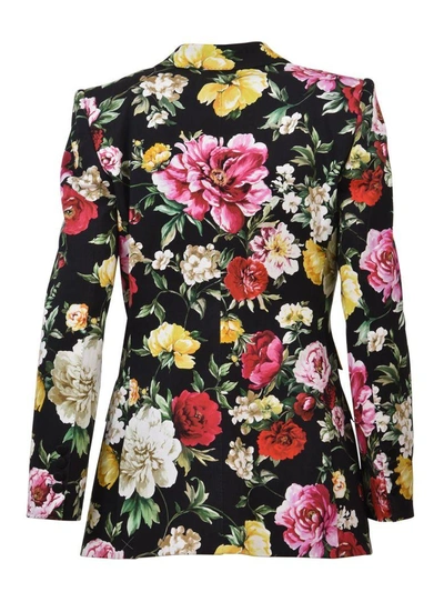 Shop Dolce & Gabbana Floral Cotton Blazer In Nero-multicolor