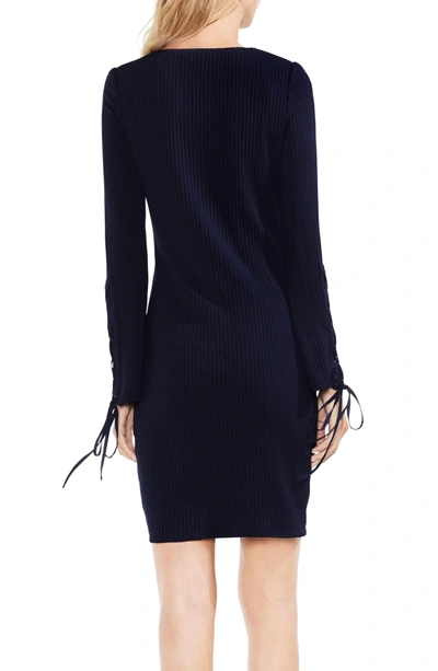 Shop Vince Camuto Lace-up Sleeve Ribbed Dress In Night Sky