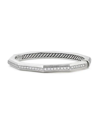 Shop David Yurman Stax Faceted Cuff Bracelet With Diamonds In White/silver