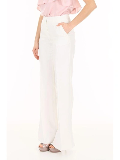 Shop Max Mara Linen Trousers In Bianco Avorio|bianco