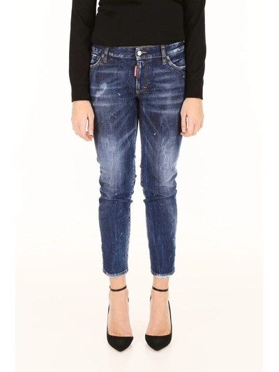 Shop Dsquared2 Cropped Super Skinny Jeans In Blue Denimblu