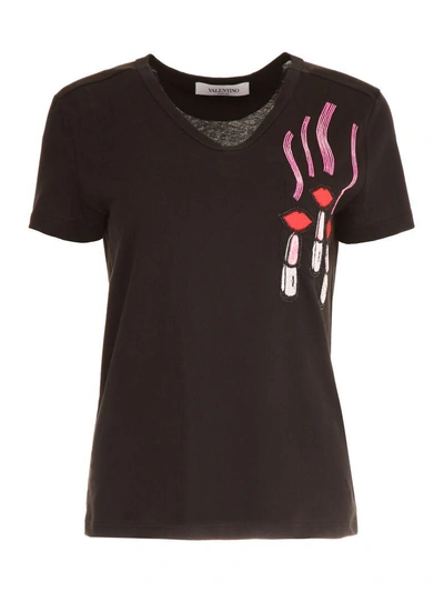 Shop Valentino Lipstick Patch T-shirt In Basic