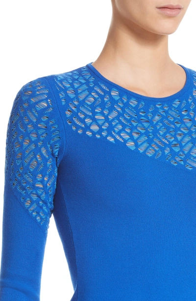 Shop Versace Contrast Stitch Knit Dress In Royal Blue/ Light Blue