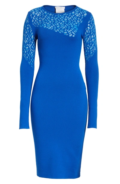 Shop Versace Contrast Stitch Knit Dress In Royal Blue/ Light Blue