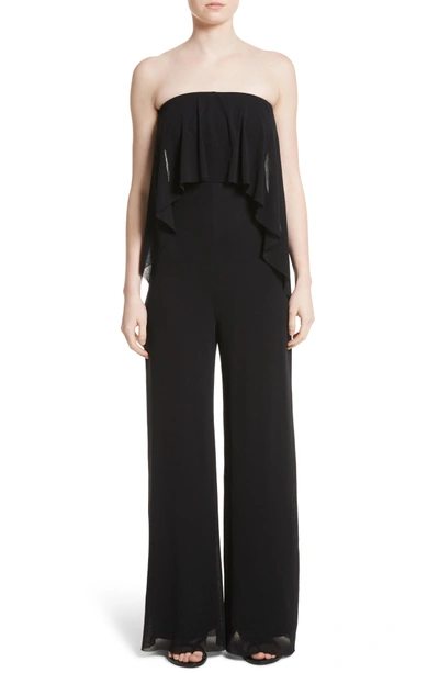 Shop Fuzzi Popover Strapless Floral Print Tulle Jumpsuit In Nero