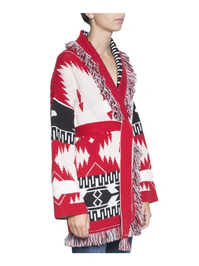 Shop Alanui Icon Fringed Jacquard-knit Cashmere Cardigan In Rosso