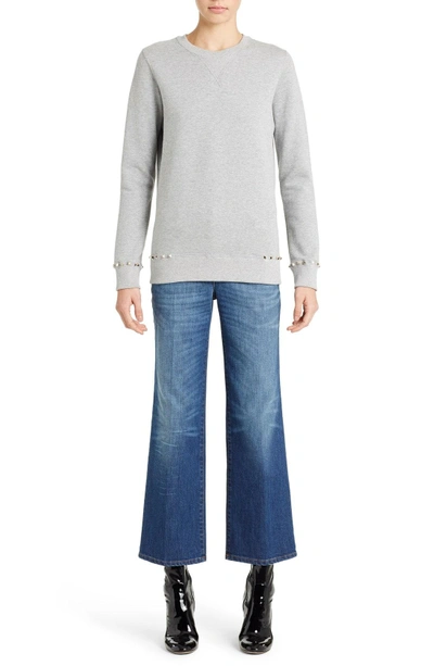 Shop Valentino Studded Crewneck Sweatshirt In Grey