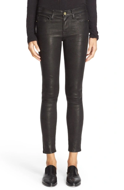 Shop Frame 'le Skinny' Lambskin Leather Pants In Washed Black