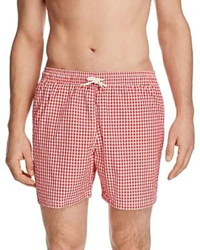 Shop Barbour Gingham Swim Trunks In Red