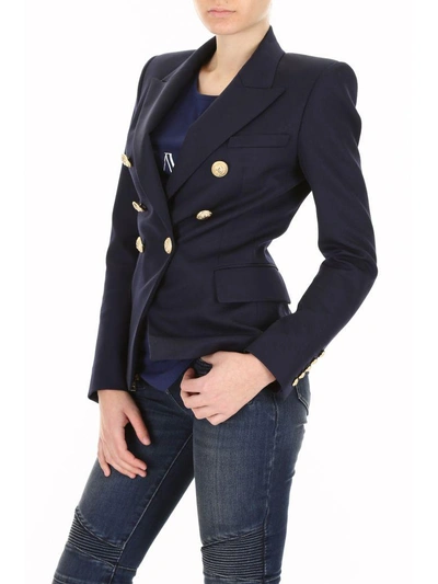 Shop Balmain Virgin Wool Blazer In Marineblu