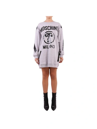 Shop Moschino Cotton Sweatshirt Dress In Grey