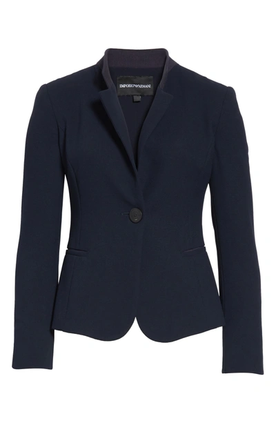 Shop Emporio Armani Pop Collar Stretch Wool Crepe Blazer In Navy