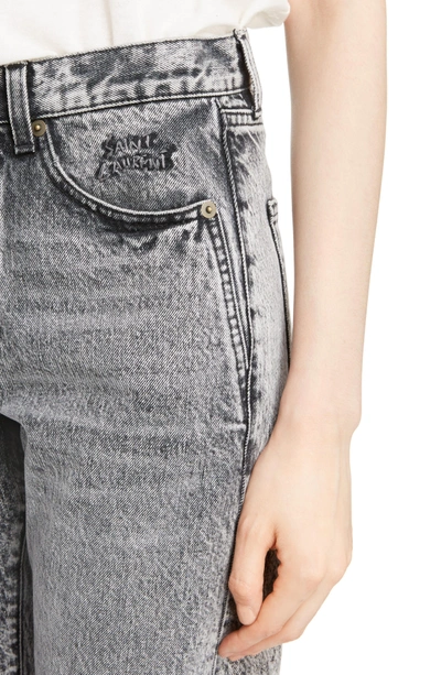 Shop Saint Laurent Embroidered Logo Slim Boyfriend Jeans In Black Snow Wash