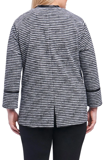 Shop Foxcroft Irina Stripe Knit Jacket In Ivory/ Black