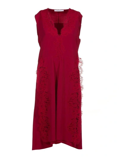Shop Givenchy Lace Trim Midi Dress In Fucsia