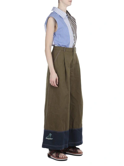 Shop Marni Cotton And Linen Trouser In Leav Green