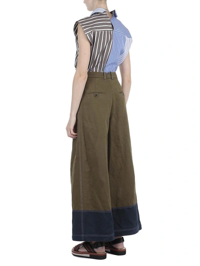 Shop Marni Cotton And Linen Trouser In Leav Green