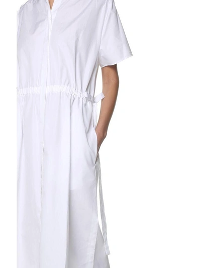 Shop Kenzo Drawstring-waist Gathered Cotton-poplin Dress In Bianco