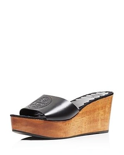 Shop Tory Burch Women's Patty Leather Platform Wedge Slide Sandals In Perfect Black