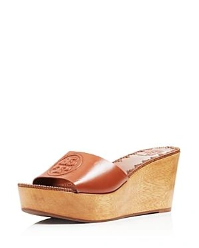 Shop Tory Burch Women's Patty Leather Platform Wedge Slide Sandals In Perfect Cuoro