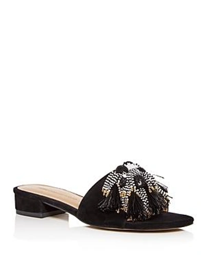 Shop Rebecca Minkoff Women's Kayleigh Embellished Suede Low Block Heel Slide Sandals In Black
