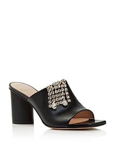 Shop Stuart Weitzman Women's The One Embellished Leather Block Heel Slide Sandals In Nero