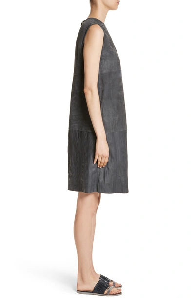 Shop Fabiana Filippi Suede & Crinkled Leather Dress In Slate