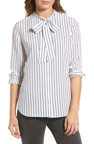 Shop Ag Claire Stripe Silk Shirt In True White / True Black Stripe