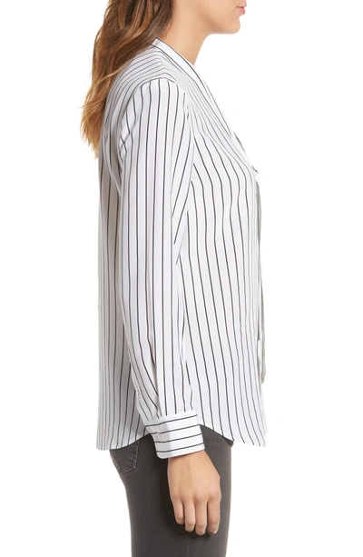 Shop Ag Claire Stripe Silk Shirt In True White / True Black Stripe