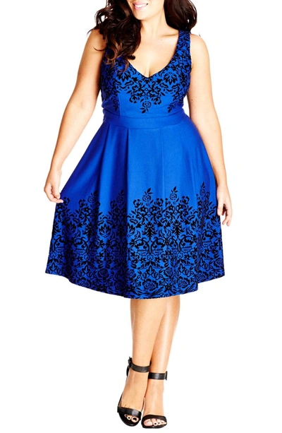 Shop City Chic Border Flocked Fit & Flare Dress In French Blue