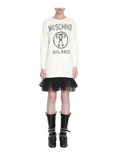 Shop Moschino Cotton And Tulle Dress In Bianco
