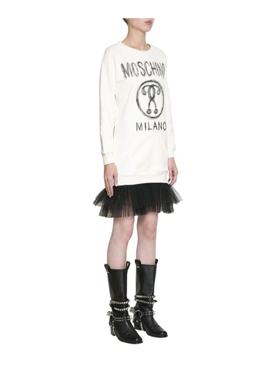 Shop Moschino Cotton And Tulle Dress In Bianco