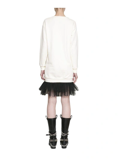 Shop Moschino Cotton And Tulle Dress In Bianco