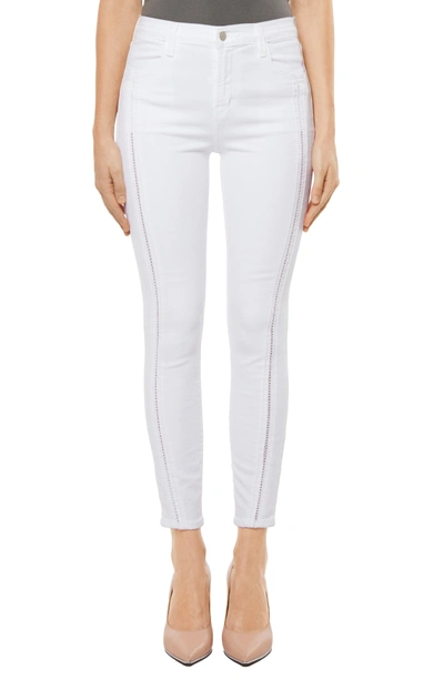 Shop J Brand Alana High Waist Crop Skinny Jeans In White Ladder Lace