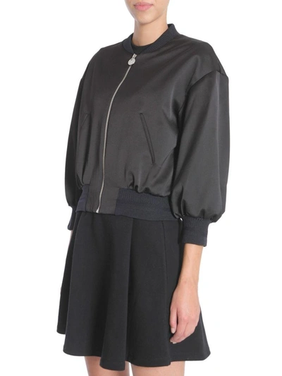 Shop Carven Satin Bomber Jacket In Nero