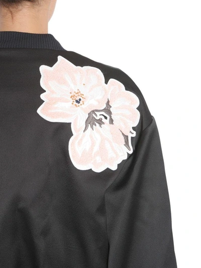 Shop Carven Satin Bomber Jacket In Nero