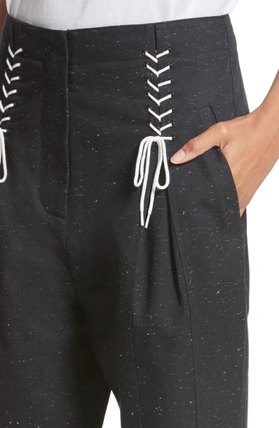 Shop Tibi Tie Front Tweed Pants In Black