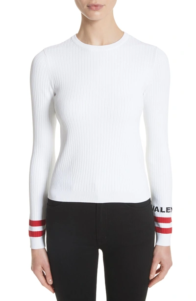 Shop Valentino Logo Sleeve Knit Top In White
