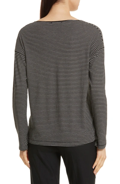 Shop Vince Stripe Boatneck Tee In Black/ Vanilla