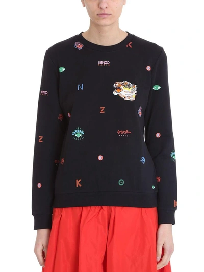 Shop Kenzo Embroidered Multi Icons Black Cotton Sweatshirt