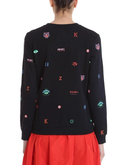 Shop Kenzo Embroidered Multi Icons Black Cotton Sweatshirt