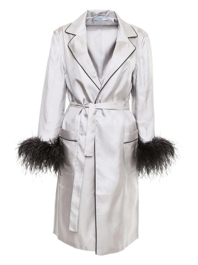 Shop Prada Silk Twill Robe Dress In Grigio+nero|grigio