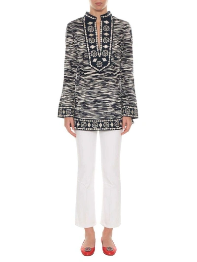 Shop Tory Burch Embroidered Top In Bianco/blu