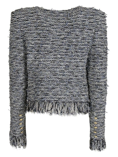 Shop Balmain Fitted Tweed Blazer In Blu