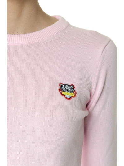 Shop Kenzo Tiger Embroidered Pink Cotton Jumper