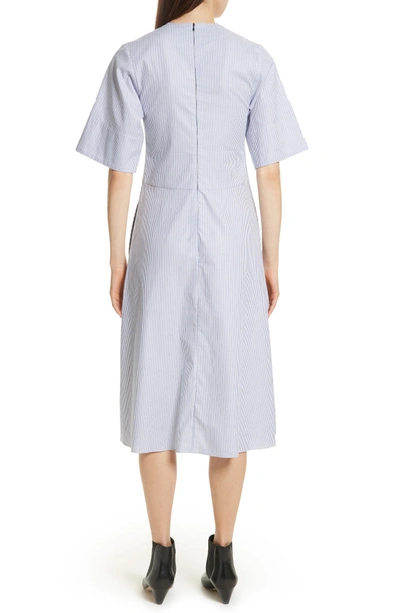 Shop Carven Twist Neck Poplin Midi Dress In Blanc/ Bleu Nuit