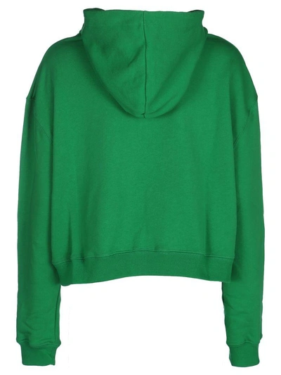 Shop Msgm Cropped Fleece Hooded In Green